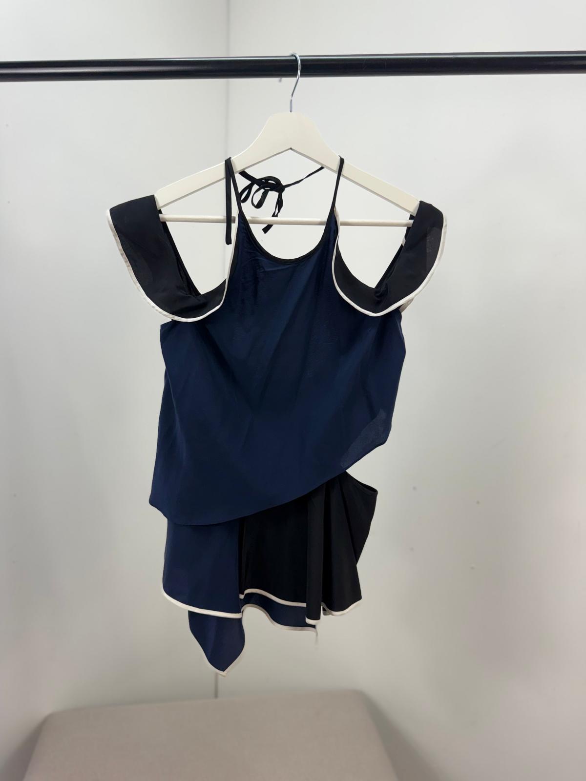 Jonathan Simkhai Black & Navy White Contrast Frill Detail Camisole - UK 8