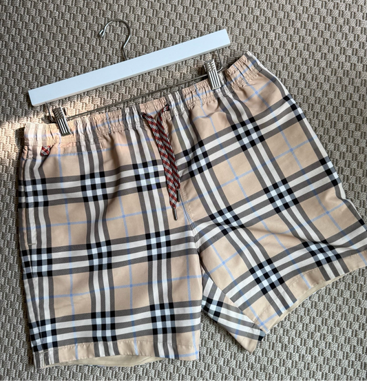 Burberry Beige And Blue 'Martin' Check Swimshorts-Medium