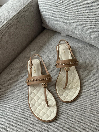 Chanel CC Thong Nude Chain Sandle - UK 7