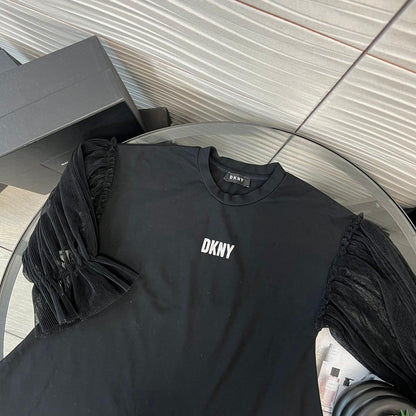 Kids DNKY Black Logo Puff Arm Dress (Age 8)