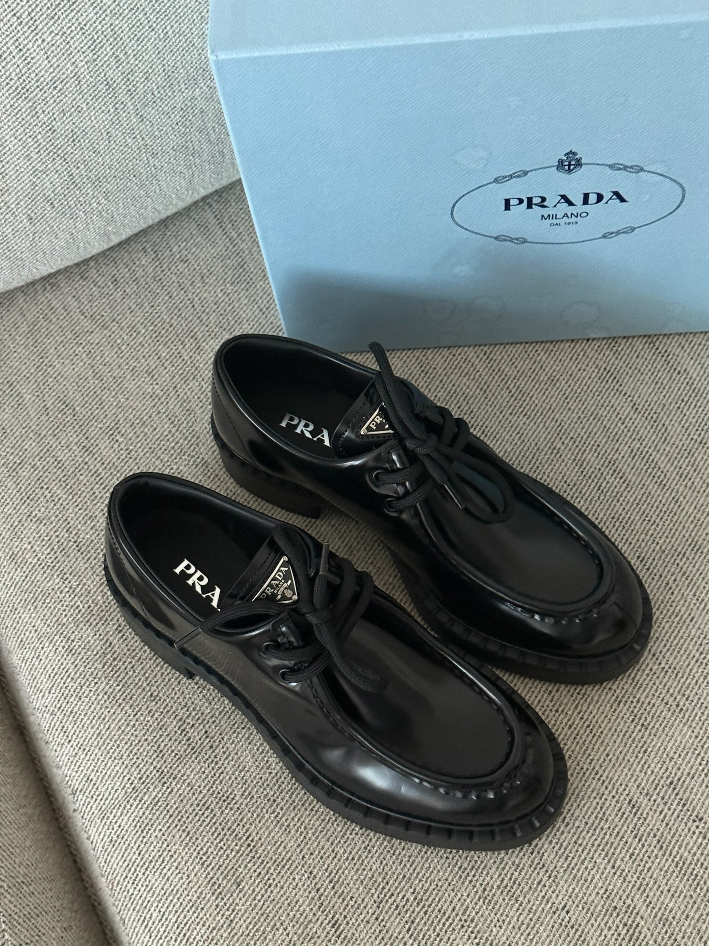 Prada Black Lace Up Loafers - Brand New 39/UK6