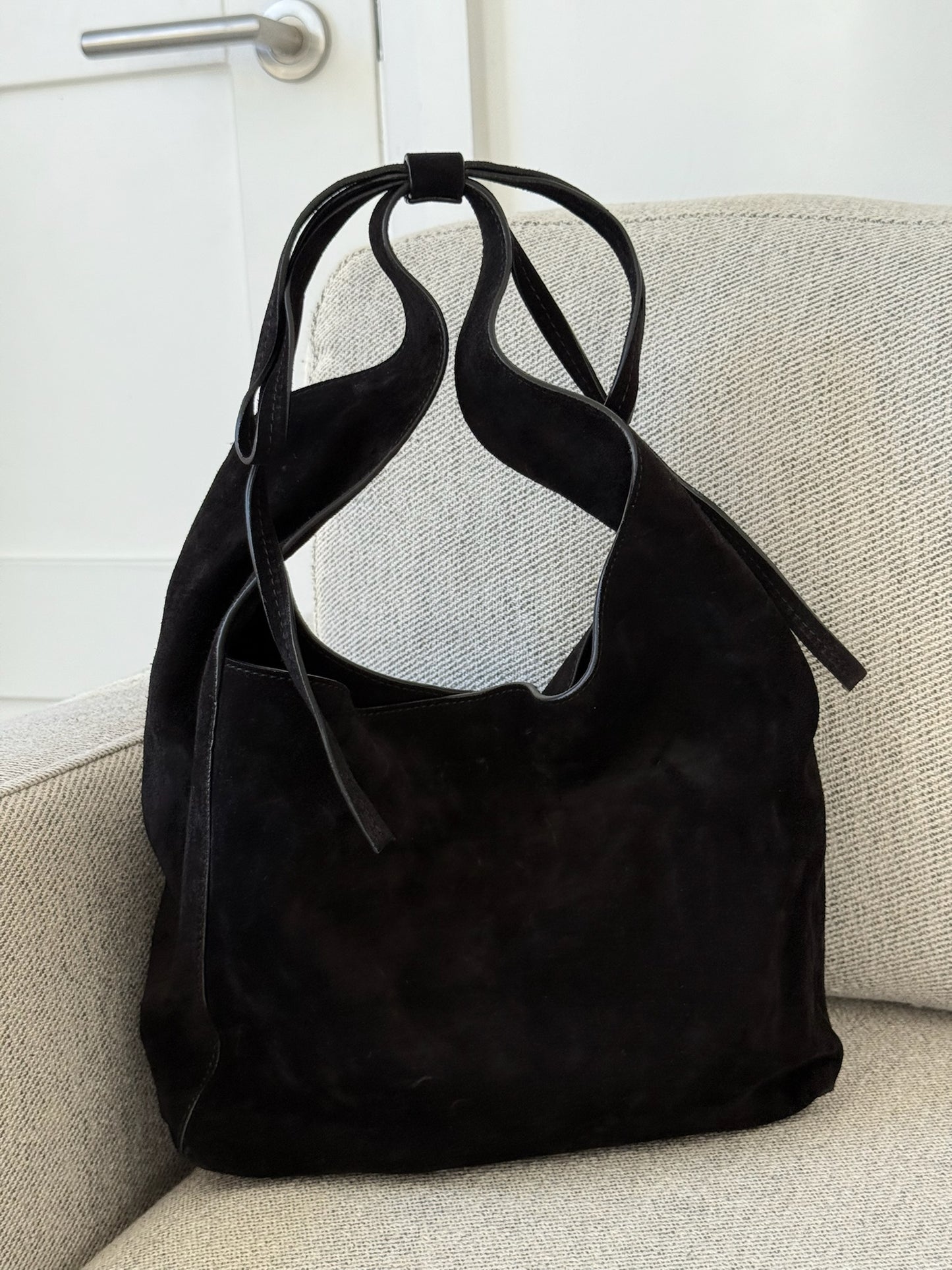Reformation Small Vittoria Tote in Black Suede