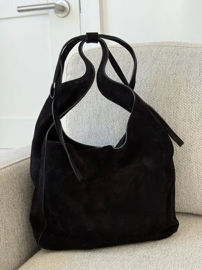 Reformation Small Vittoria Tote in Black Suede