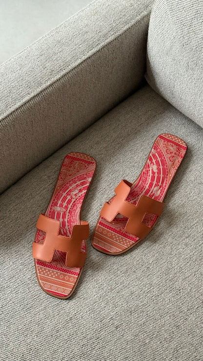 Hermes Orange Oran Leather Slider - UK 7