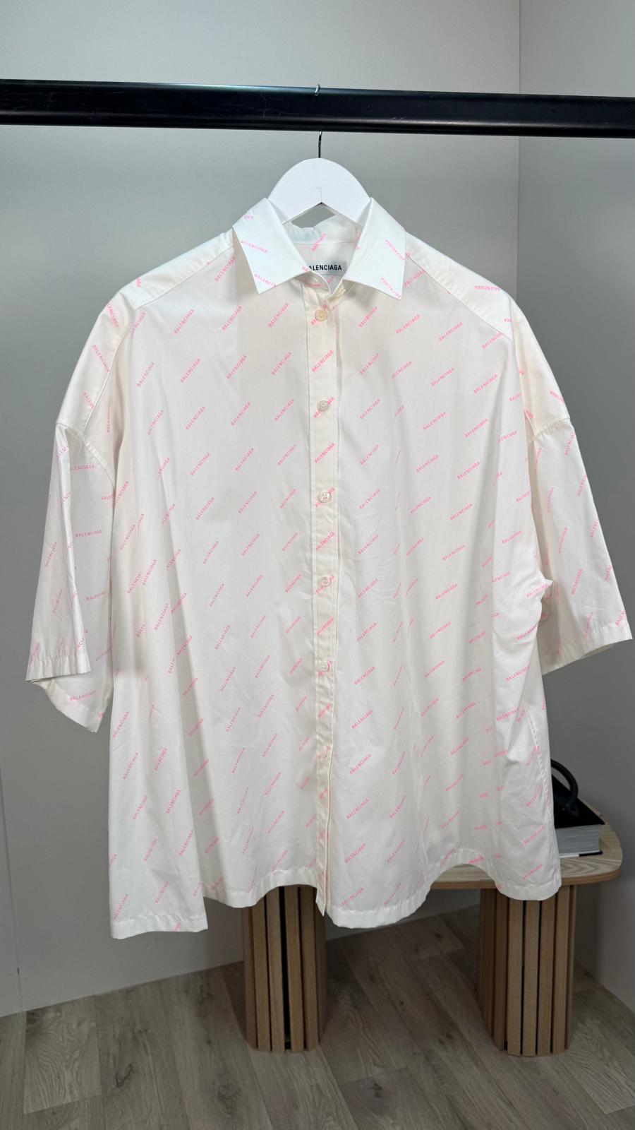 Balenciaga White Pink Multi Logo Shirt - 36/Small