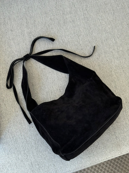 Reformation Small Vittoria Tote in Black Suede