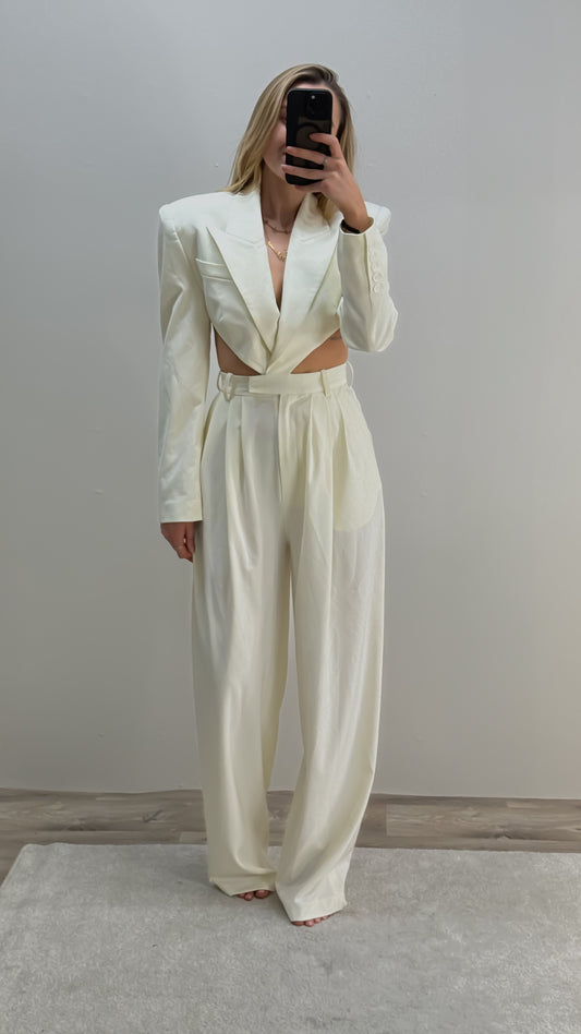 Ronny Kobo Cream Suit Jumpsuit Small