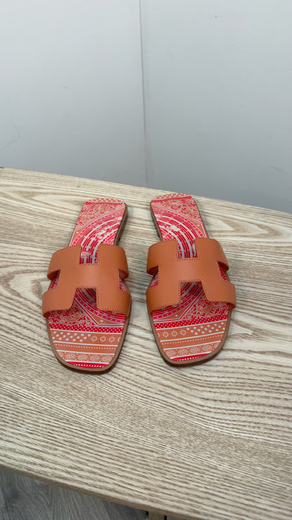 Hermes Orange Oran Leather Slider - UK 7