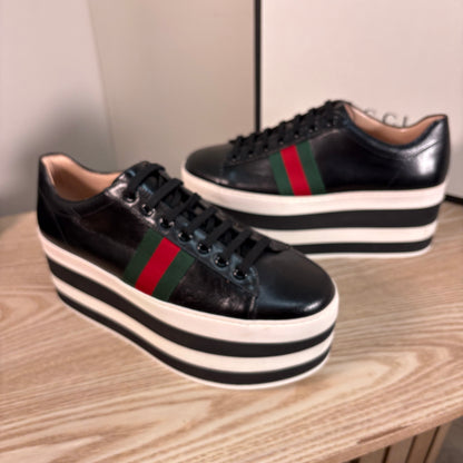 Gucci Black Quentin Peggy Stripe Platform Shoes – New In Box EU 38.5 / UK 5.5