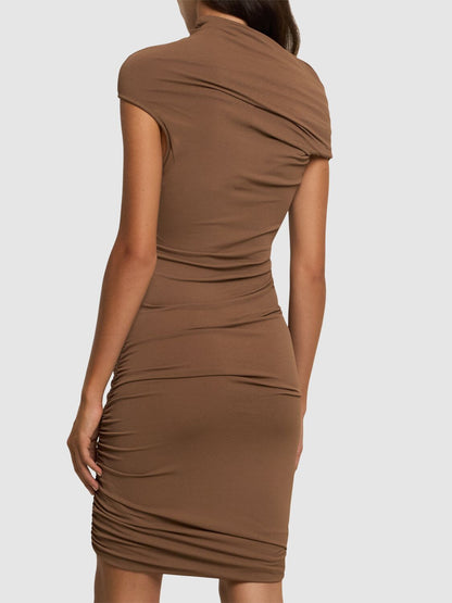 Rick Owens Brown Highneck Tan Mini Dress – New In Tags IT 42, UK 10