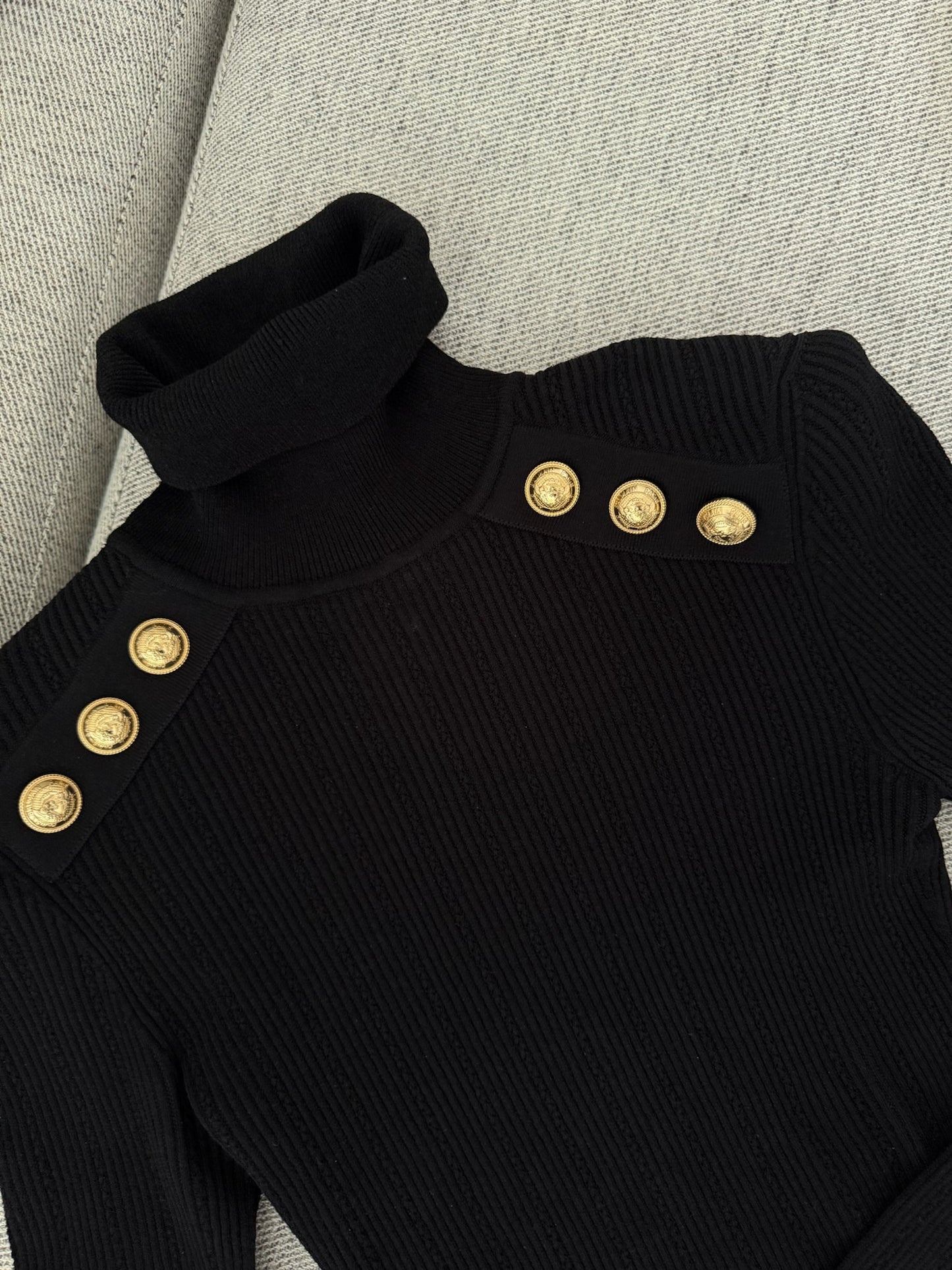 Balmain Black Coin Shoulder Long Sleeve Top-38/ UK 8
