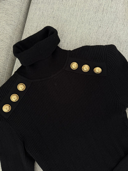 Balmain Black Coin Shoulder Long Sleeve Top-38/ UK 8