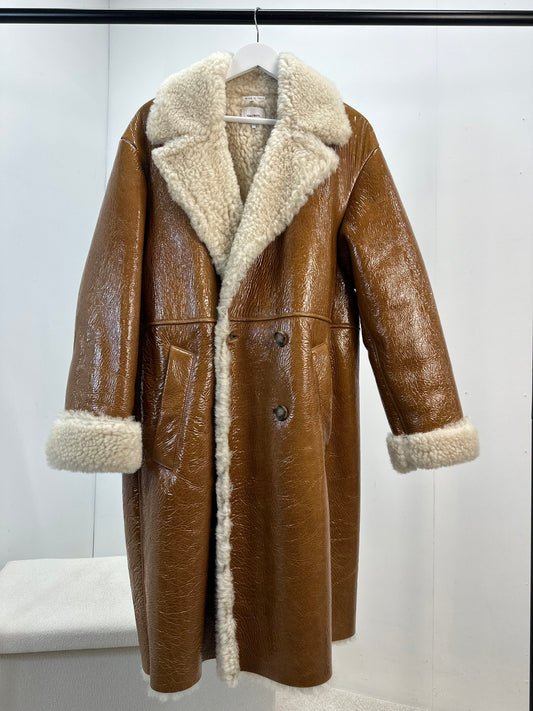 Halfboy Brown Ovina Leather Shearling Coat - UK Large