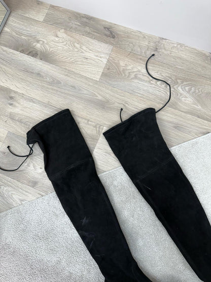 Stuart Weitzman Black Suede Stretch Over The Knee Boots -UK 3.5
