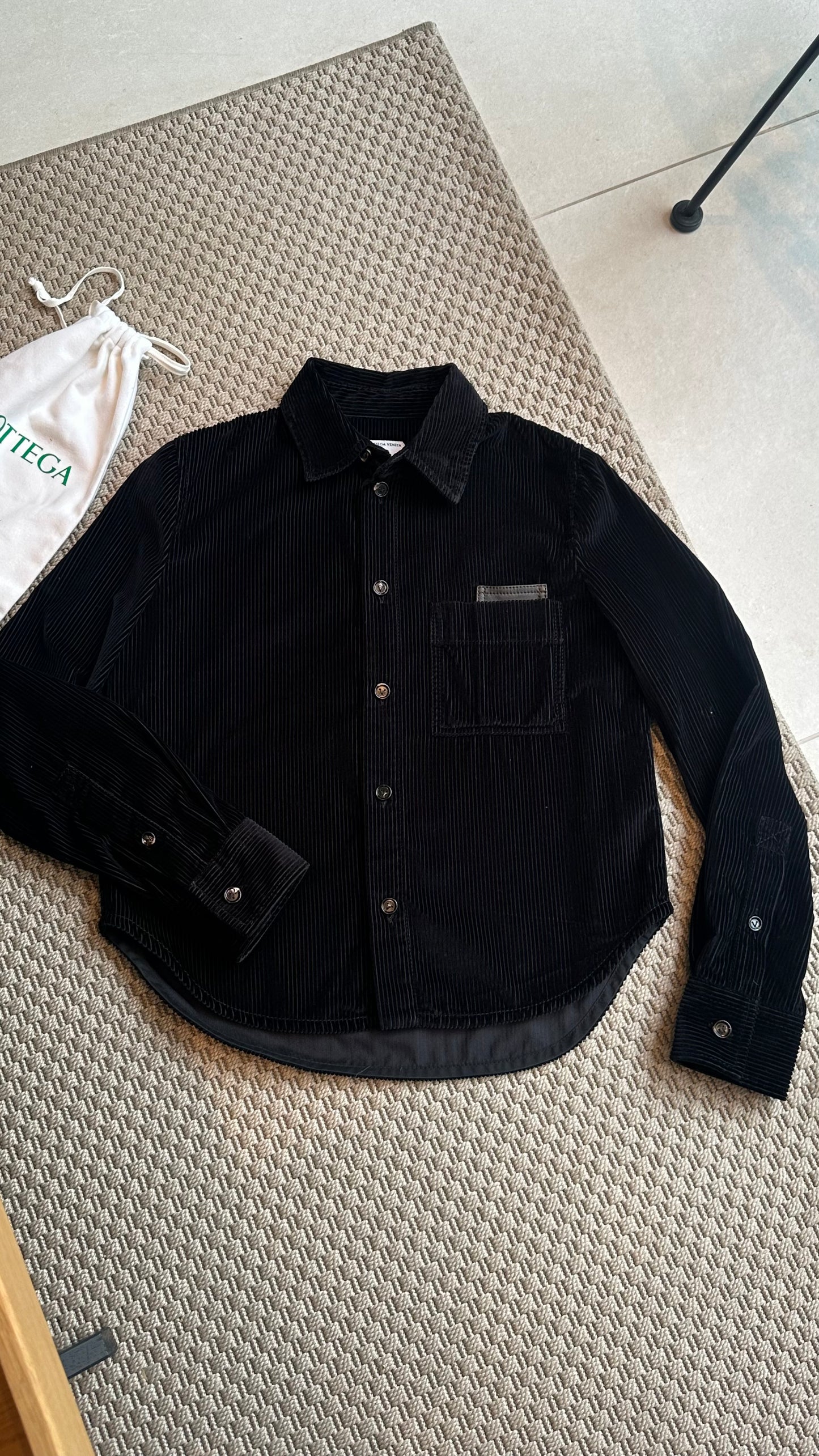 Bottega Veneta Black Ribbed Leather Trimmed Cotton Corduroy Overshirt Jacket - 40/M