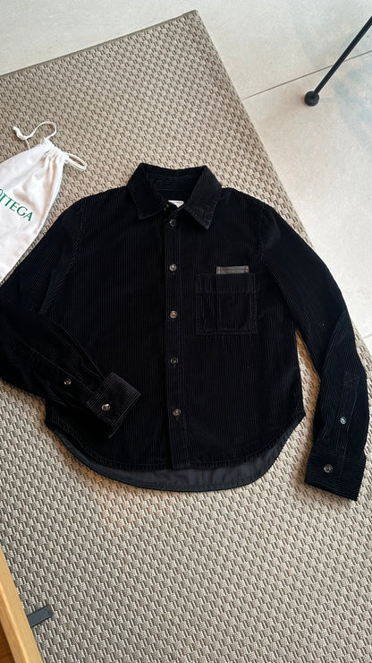 Bottega Veneta Black Ribbed Leather Trimmed Cotton Corduroy Overshirt Jacket - 40/M