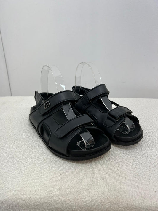 Kids Black Leather Logo Dad Sandal - Junior 1, EU 34