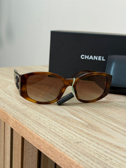Chanel Brown Black CC Logo Tortoise Sunglasses - Brand New In Box