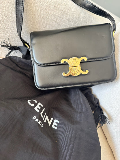 Celine Black Teen Triomphe Bag Black Calfskin