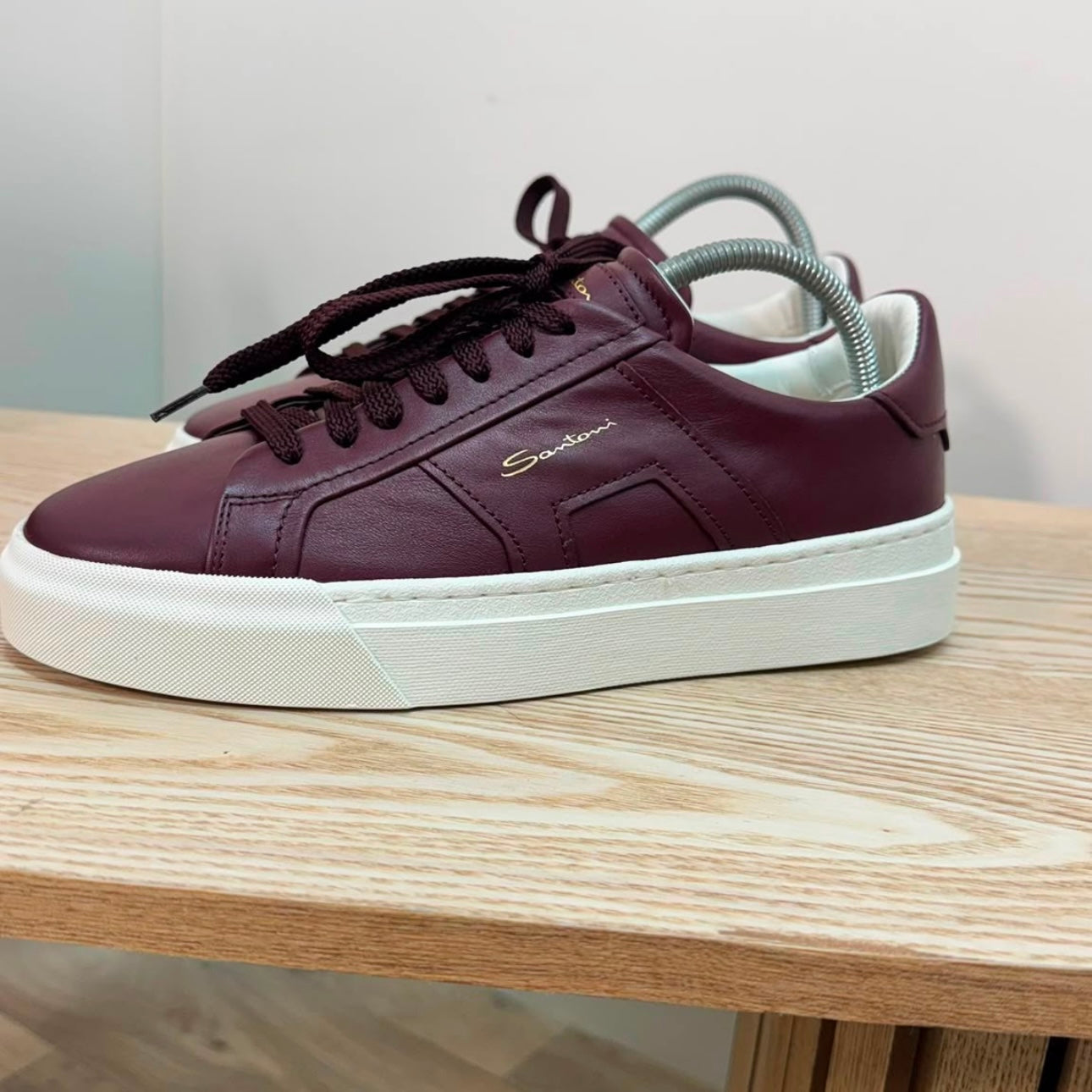 Santoni Burgundy leather double buckle sneaker. Brand new in box - UK 6