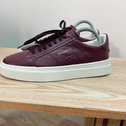 Santoni Burgundy leather double buckle sneaker. Brand new in box - UK 6