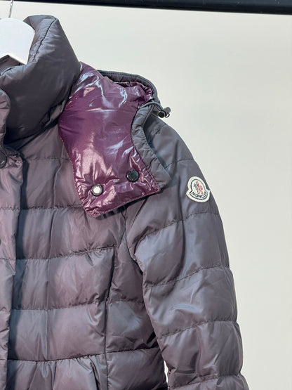 Moncler Jura Down Coat In Dark Grey With Purple Lining -Size 1/Small
