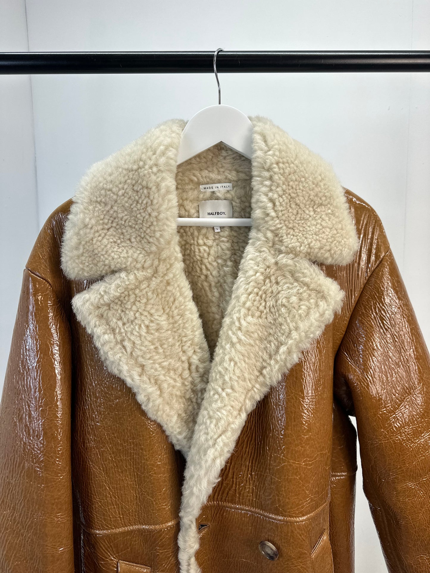 Halfboy Brown Ovina Leather Shearling Coat - UK Large