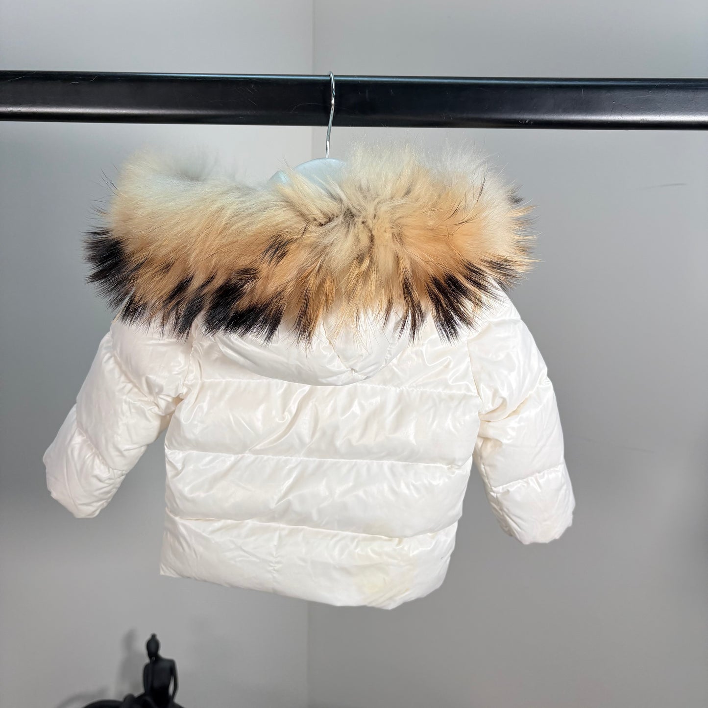 Kids Moncler Cream Padded Fur Trim Puffer Coat – 9-12 Months