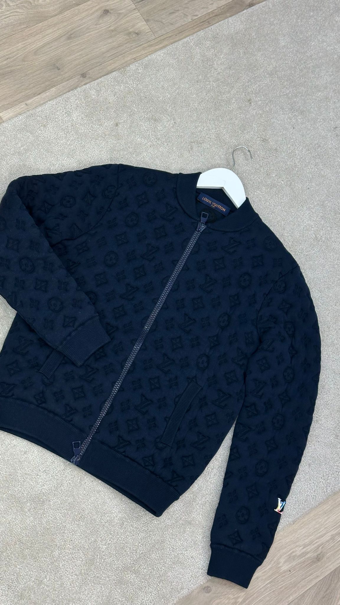 Louis Vuitton Navy Embossed Monogram Pilot Jacket -  Small