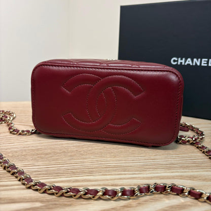 Chanel Lambskin Quilted Vanity Case with Chain in Burgundy