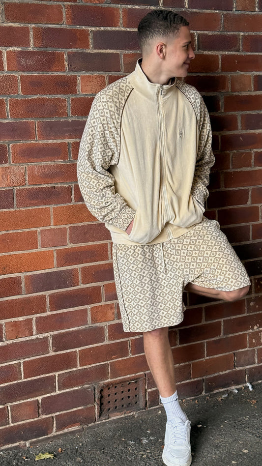 Drole De Monsieur Beige And Brown Zip Up Jacket and Shorts Set - Large