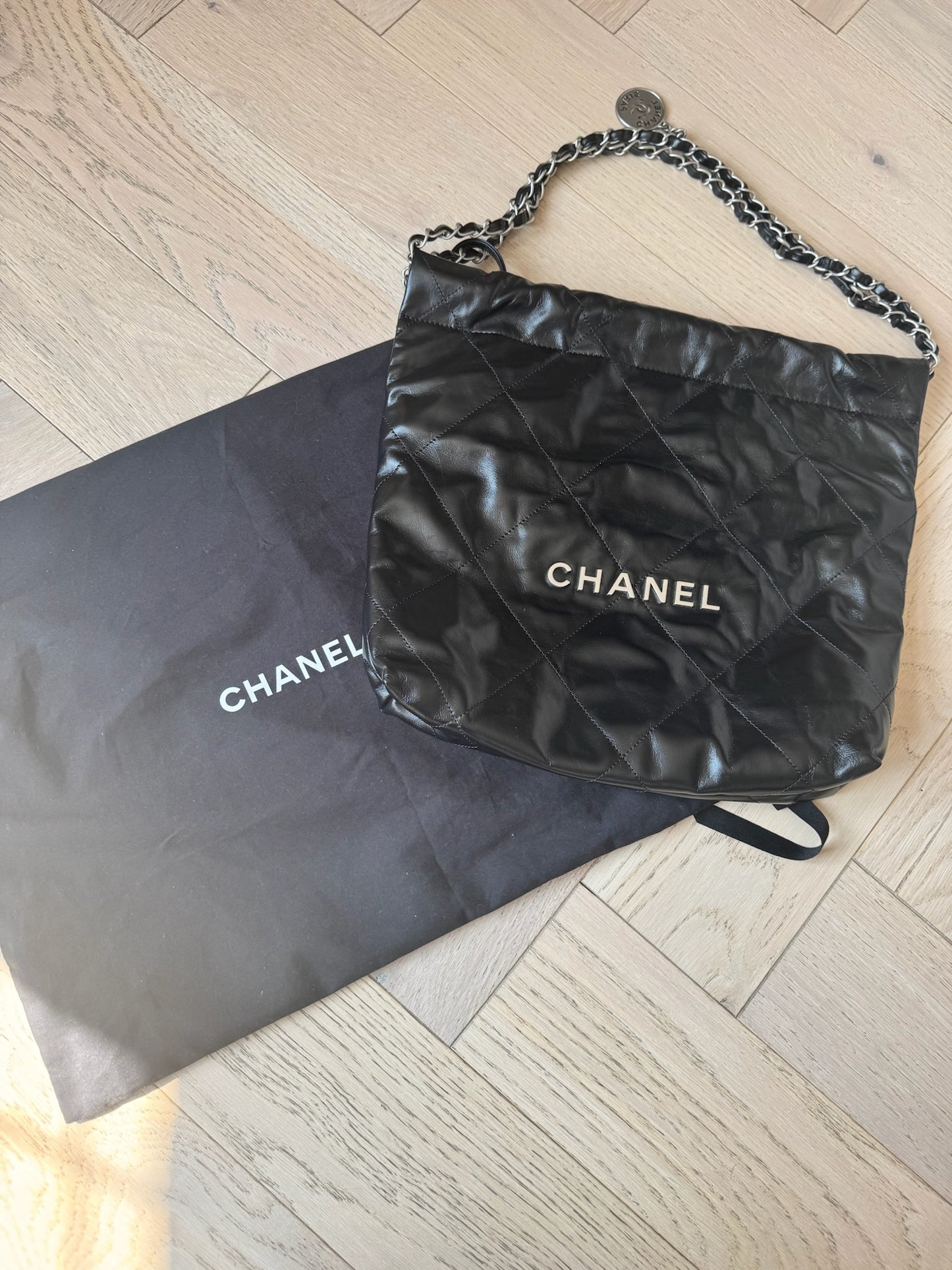Chanel 22 Tote Quilted Diamond Stitched Hobo Bag with Brushed Silver Hardware. As New
