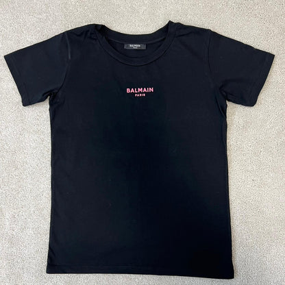 Kids Balmain Black Pink Logo T-Shirt  - Age 8