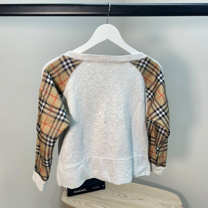 Kids Burberry Grey Check Sleeve Jumper – Age 10