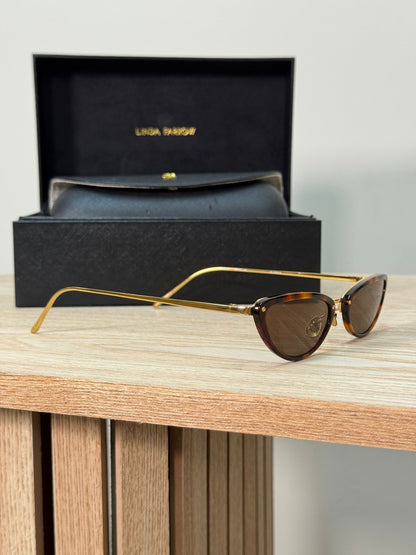 Linda Farrow Brown Tortoise Gold Skinny Cat Eye Lens Sunglasses - One Size
