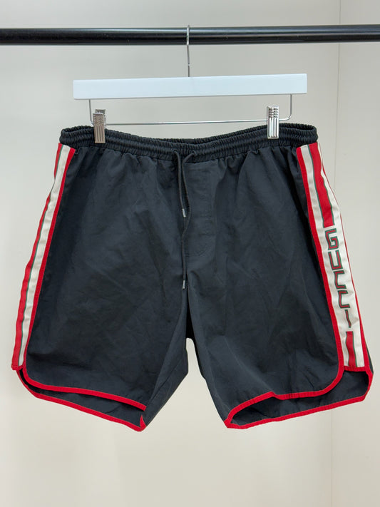 Gucci Black Logo Stripe Swimshorts - 50