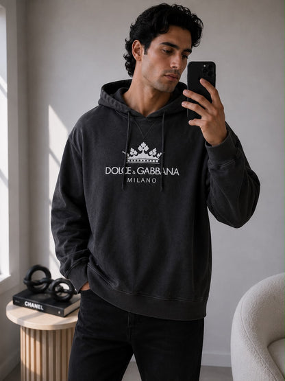 Dolce & Gabbana Grey & White Logo Hoodie - Small