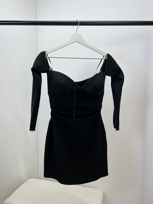 ALEX PERRY Black Strapless Longsleeve Cut Out Dress- UK 10