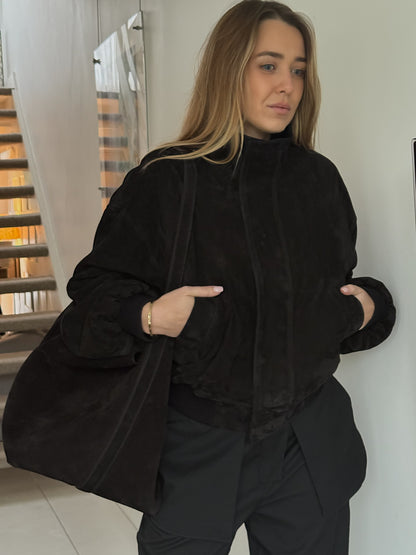 Balenciaga Black Suede Bomber Jacket - Small