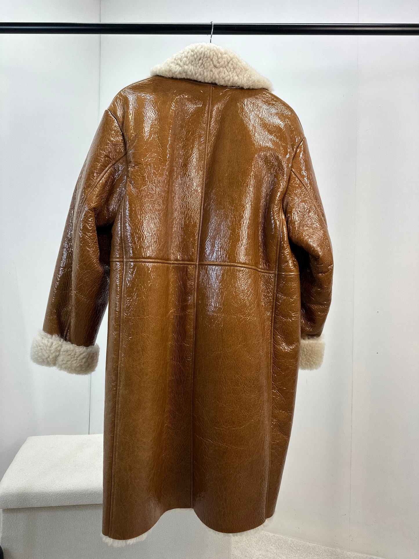 Halfboy Brown Ovina Leather Shearling Coat - UK Large
