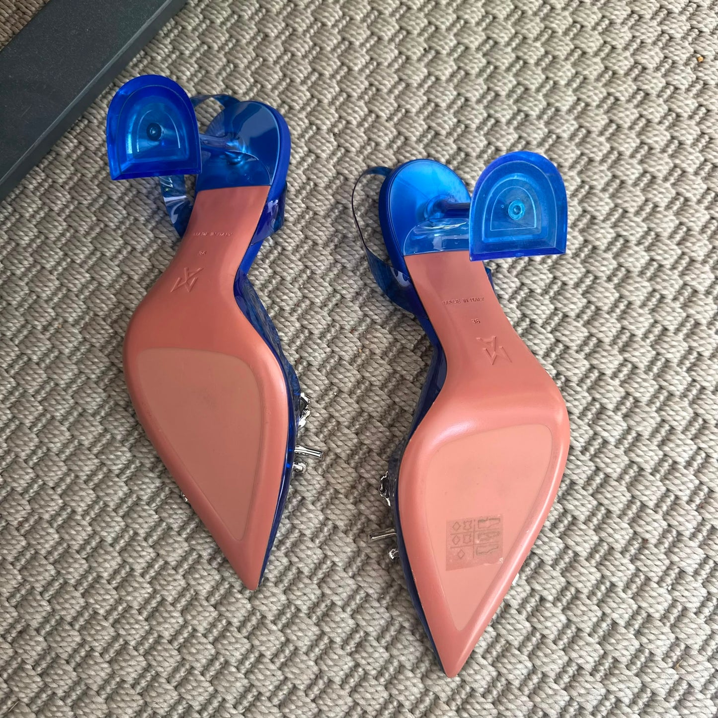 Amina Muaddi Blue PVC Crystal Bow Slingback Heels – EU 36 / UK 3