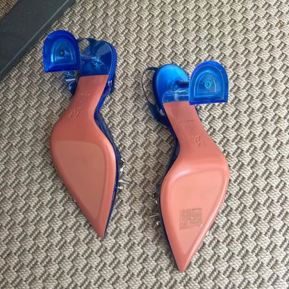 Amina Muaddi Blue PVC Crystal Bow Slingback Heels – EU 36 / UK 3