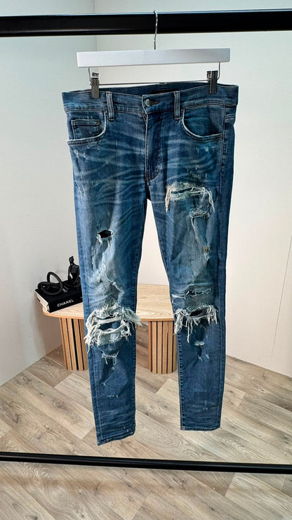 Amiri Blue Distressed Skinny Jeans – 32