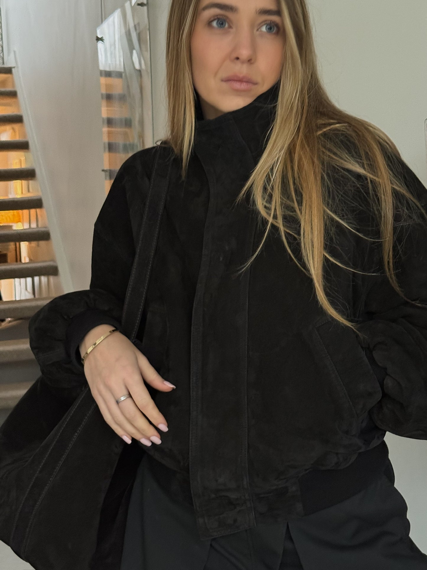 Balenciaga Black Suede Bomber Jacket - Small