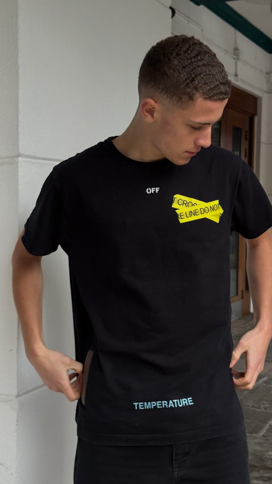 Off-White Black Yellow Tape Cross T-Shirt - Small oversize