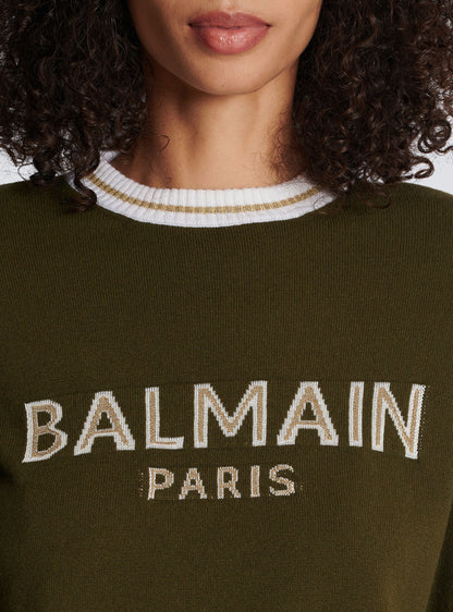 Balmain Khaki Logo Cropped Jumper-34 , small