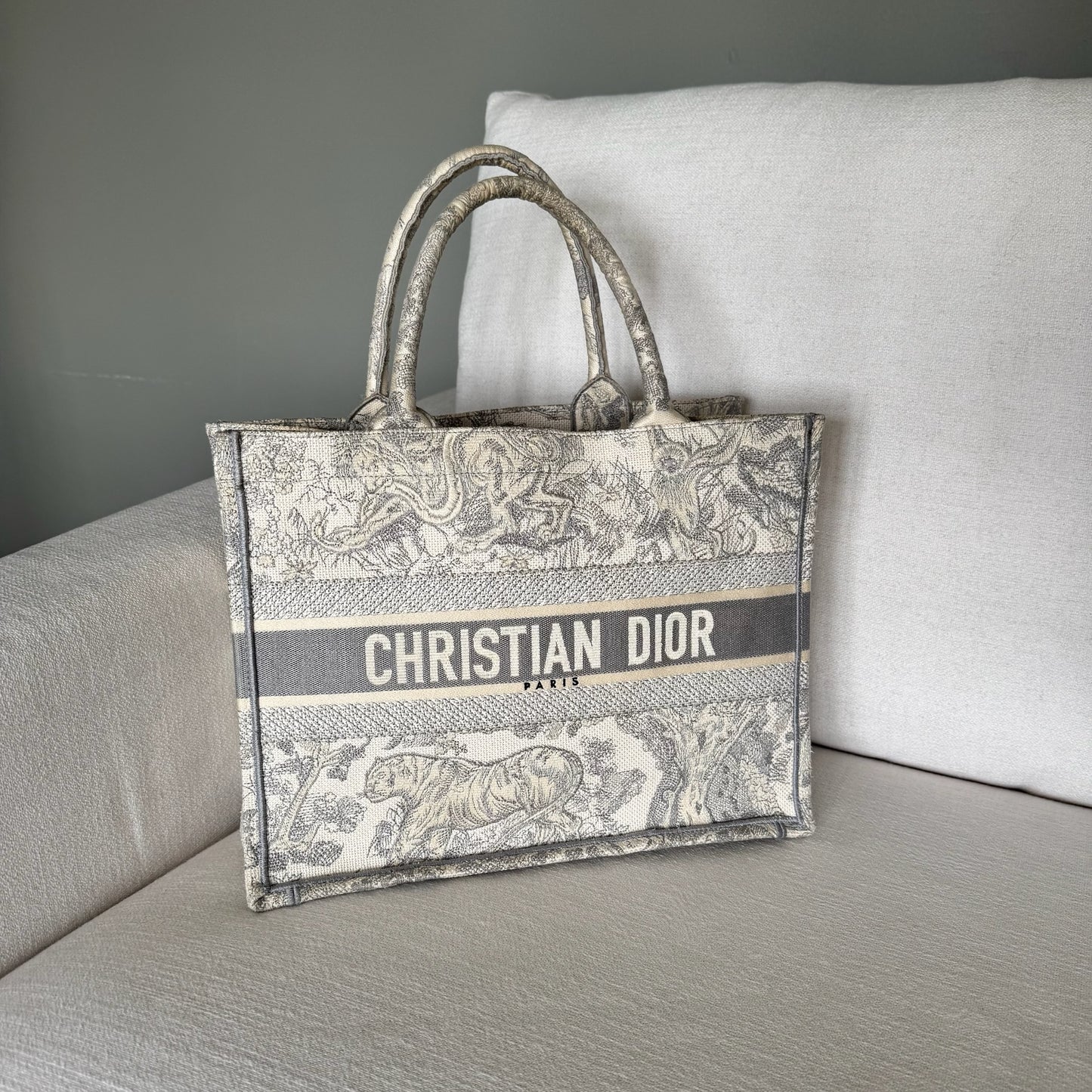 Christian Dior Medium Dior Book Tote - Gray Dior Oblique Embroidery and Calfskin