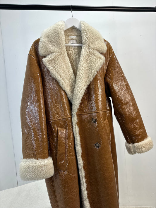 Halfboy Brown Ovina Leather Shearling Coat - UK Large