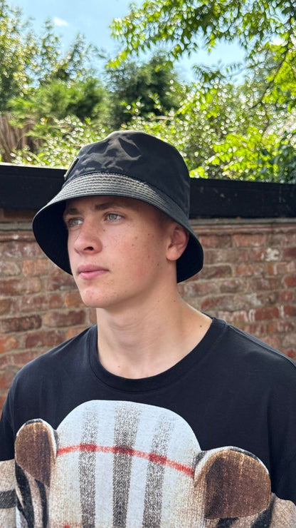 Prada Black Re-Nylon Plaque Bucket Hat - Large In Tags