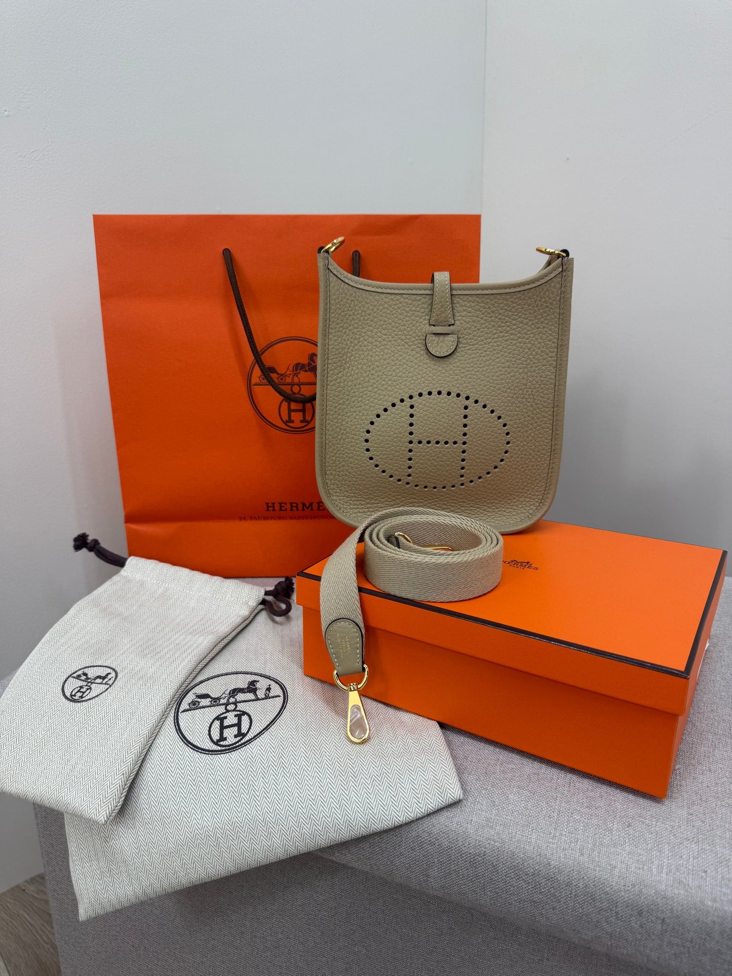 Hermès Mini Evelyne 16 Trench Gold Hardware, Brand New